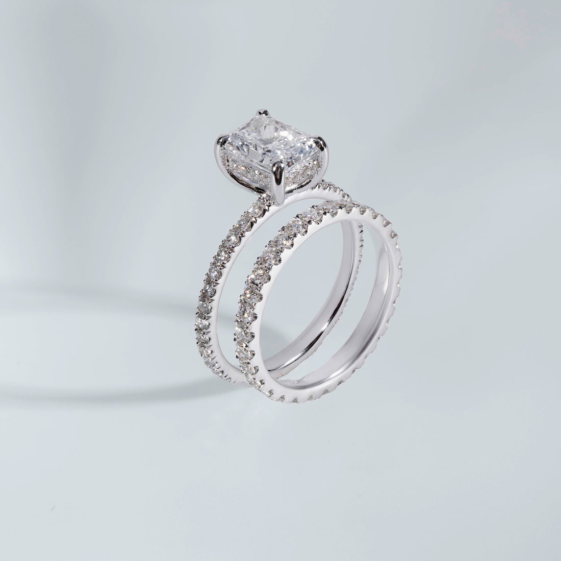 Elongated Radiant Hidden Halo Engagement Ring