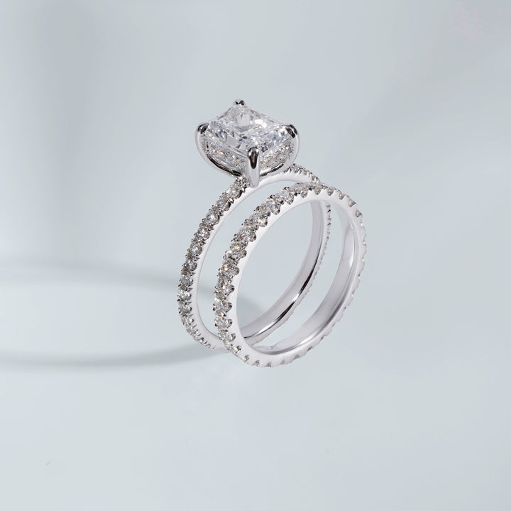 Elongated Radiant Hidden Halo Engagement Ring