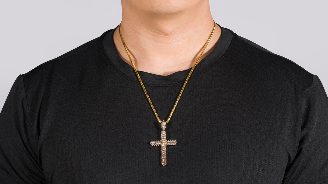 14k Yellow Gold Pyramidal Cross Diamond Pendant