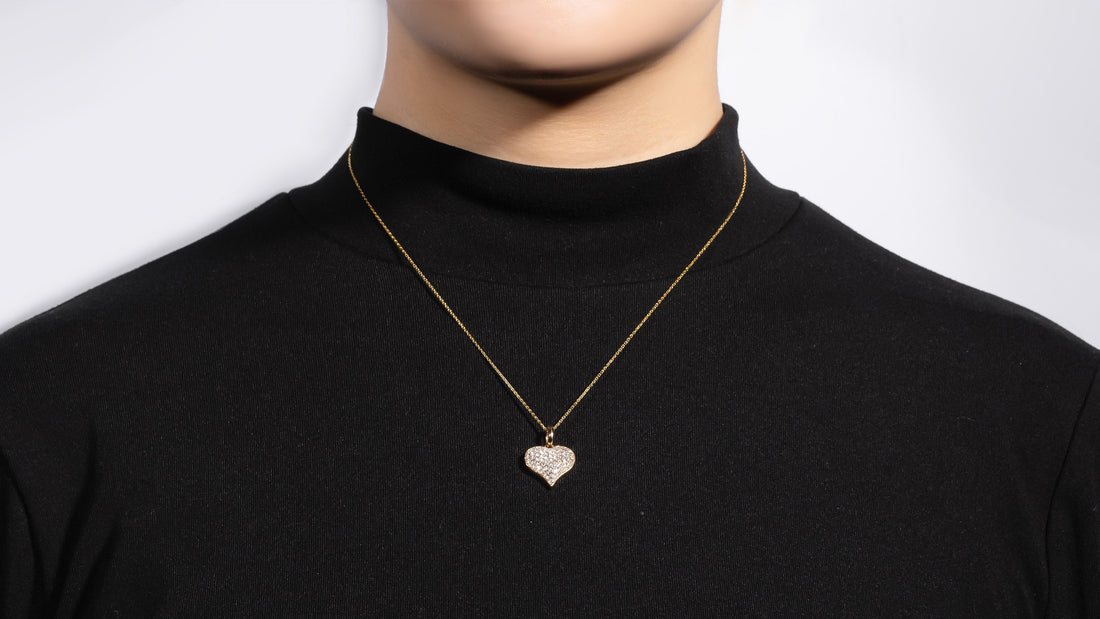 14K Gold Diamond Sharp Edged Dome Heart Pendant