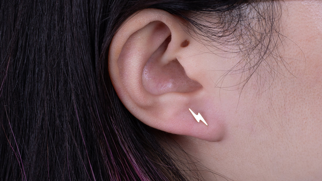 14K Gold Lightning Stud Earrings