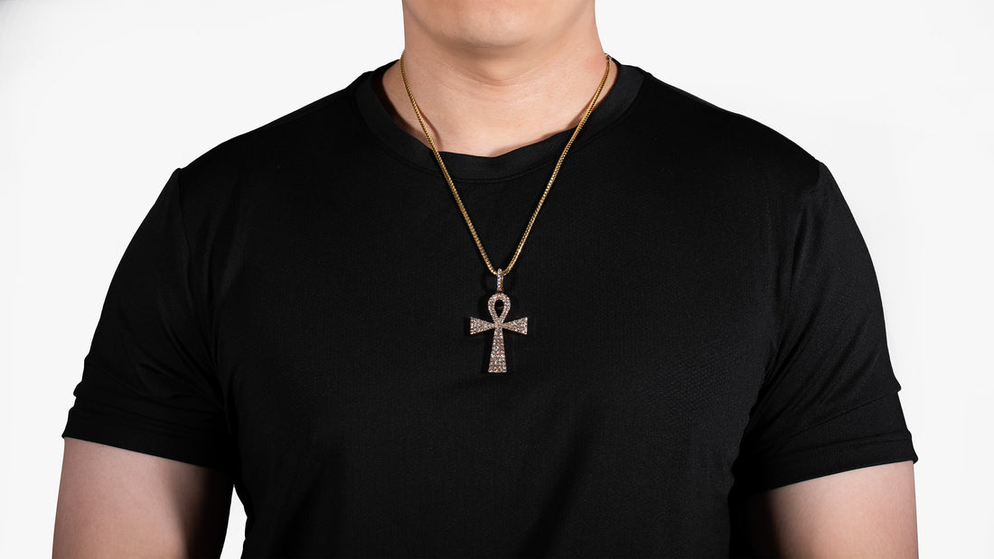 14K Yellow Solid Gold Ankh Diamond Pendant