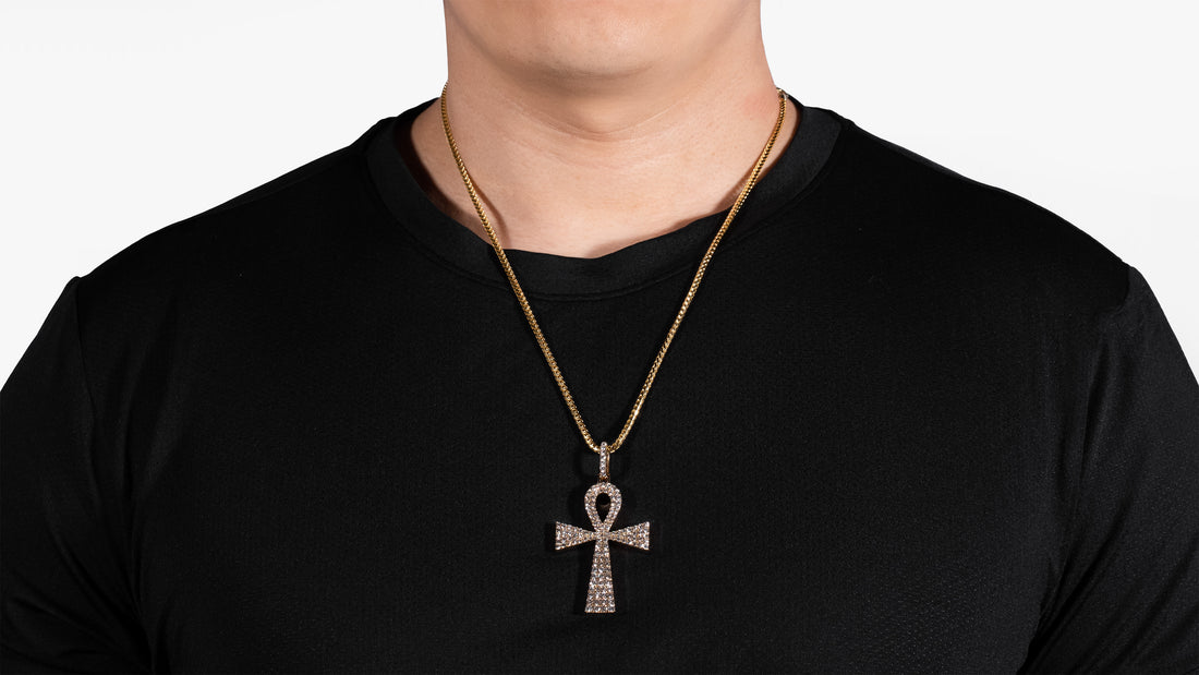 14K Yellow Solid Gold Ankh Diamond Pendant