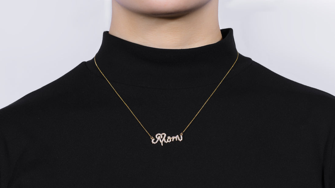 18K White, Yellow Gold Love Mom Necklace