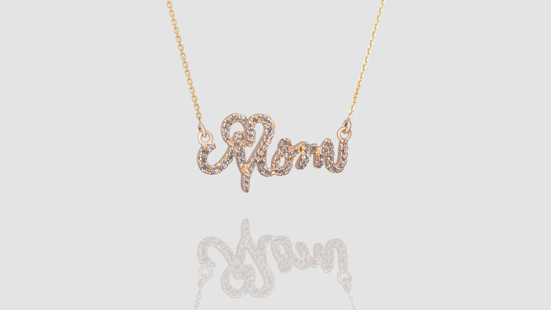 18K White, Yellow Gold Love Mom Necklace