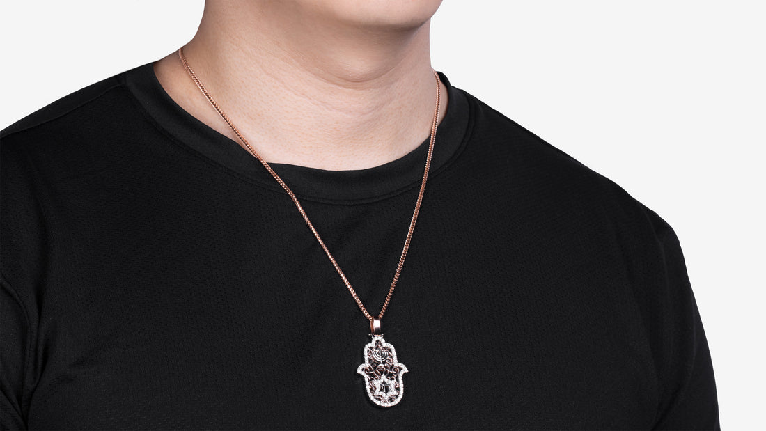 10K Rose & White Gold Hamsa & Life Diamond Pendant