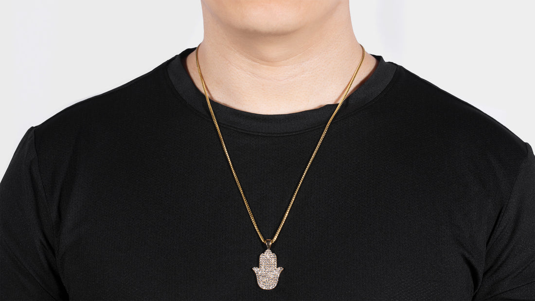 10K Yellow Gold Plain Hamsa Hand Diamond Pendant