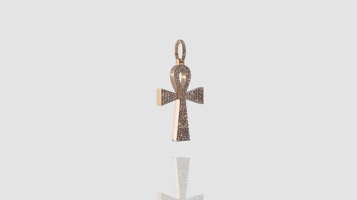 14K Yellow Solid Gold Ankh Diamond Pendant