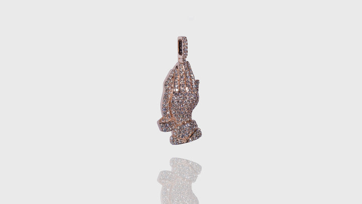 14K Rose Gold Praying Hands Diamond Pendant