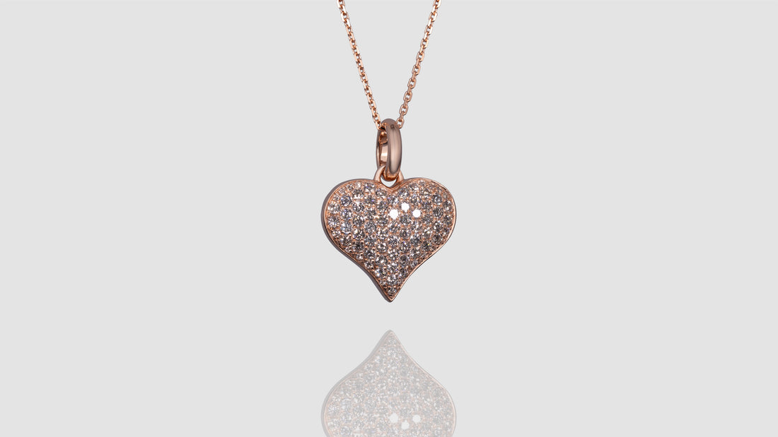 14K Gold Diamond Sharp Edged Dome Heart Pendant