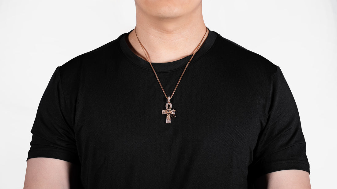 14K Gold Ankh Cross With Eye Pendant