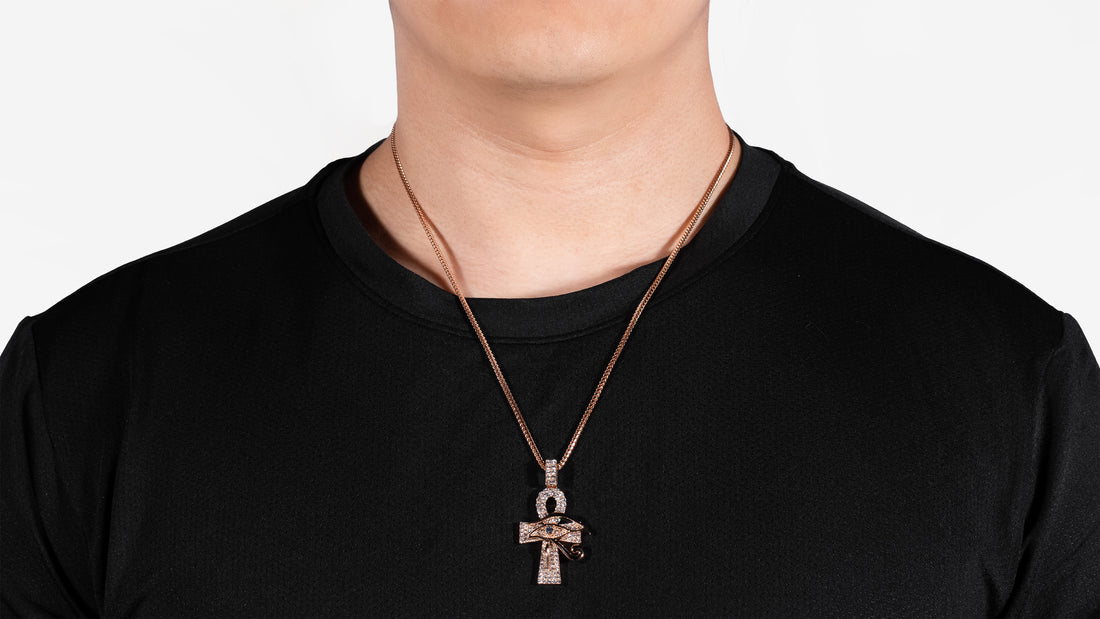 14K Gold Ankh Cross With Eye Pendant