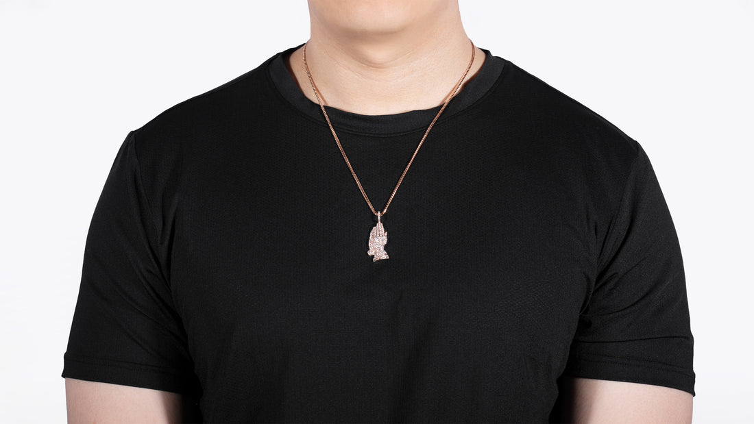 14K Rose Gold Praying Hands Diamond Pendant