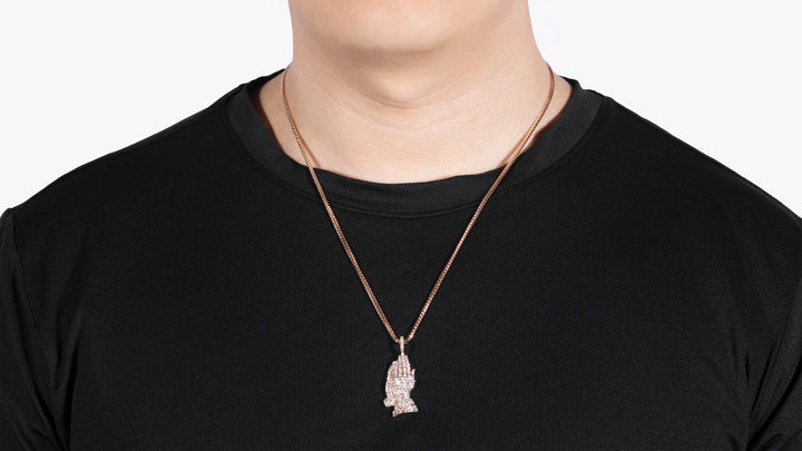 14K Rose Gold Praying Hands Diamond Pendant