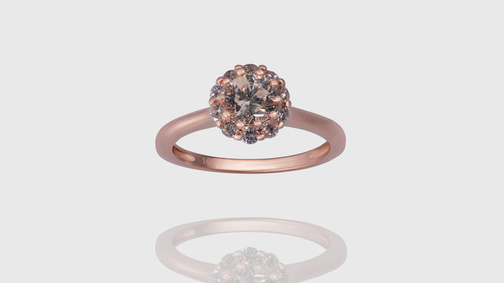 14K Rose Gold Flower Halo Engagement Diamond Ring