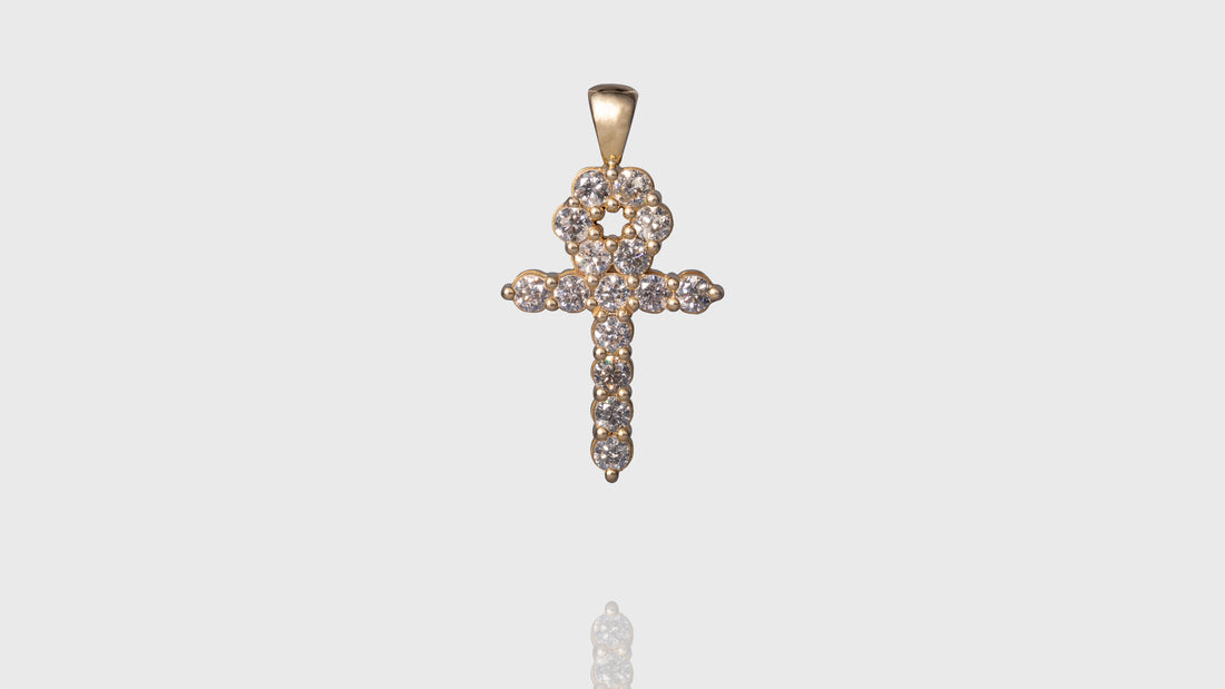 10K Yellow Gold Tennis Ankh Diamond Pendant