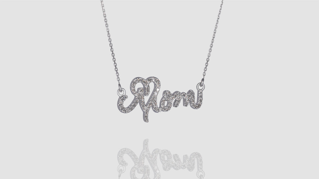 18K White, Yellow Gold Love Mom Necklace