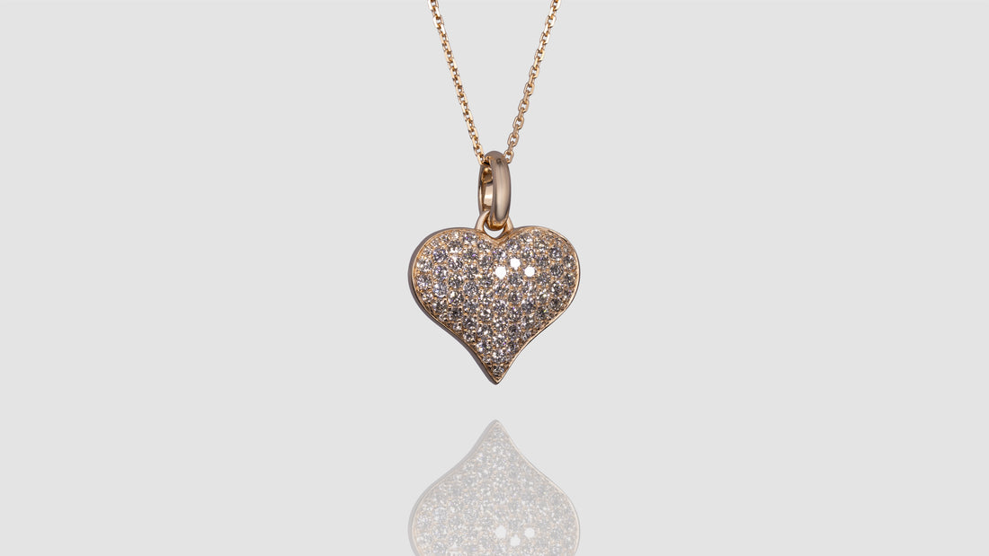 14K Gold Diamond Sharp Edged Dome Heart Pendant