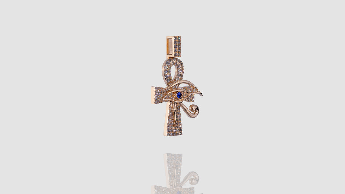 14K Gold Ankh Cross With Eye Pendant