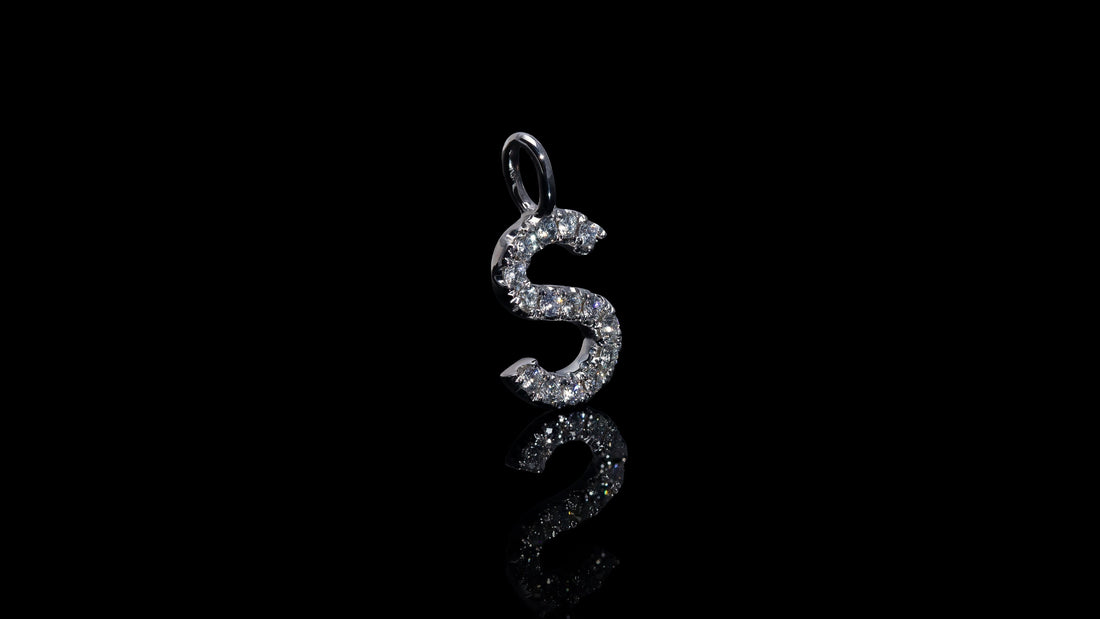 14K White Gold Diamond Initial Charm Pendant