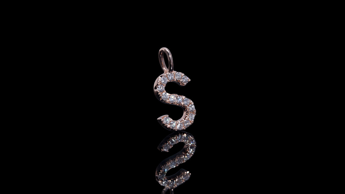 14K Rose Gold Diamond Initial Charm Pendant