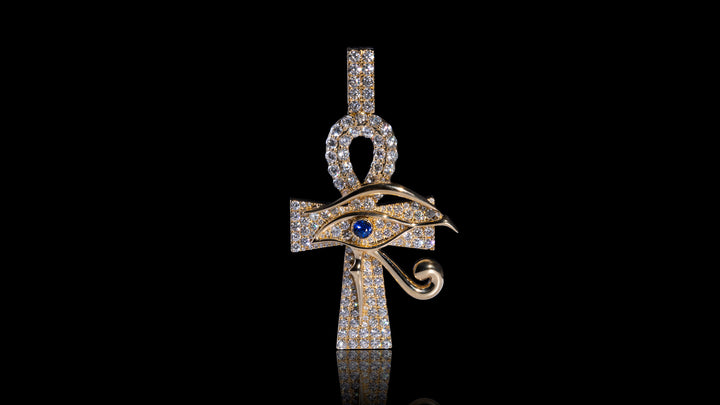 14K Gold Ankh Cross With Eye Pendant