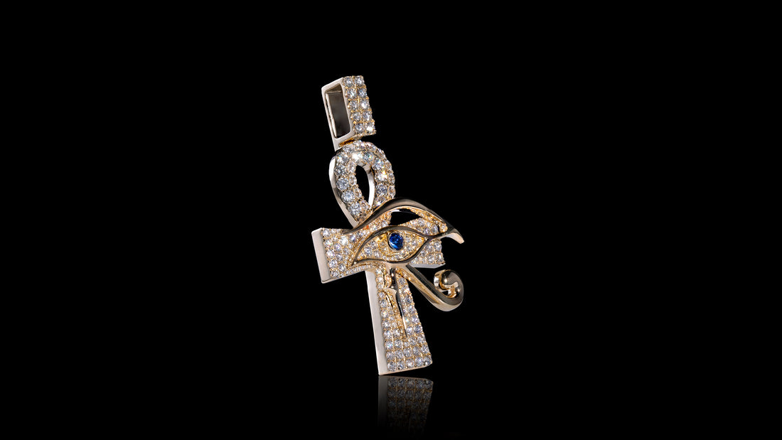 14K Gold Ankh Cross With Eye Pendant