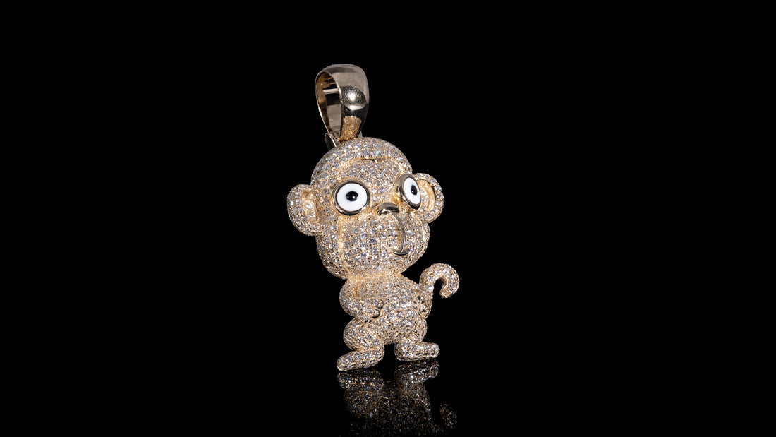 14K Yellow Gold Monkey Chinese Zodiac Diamond Pendant