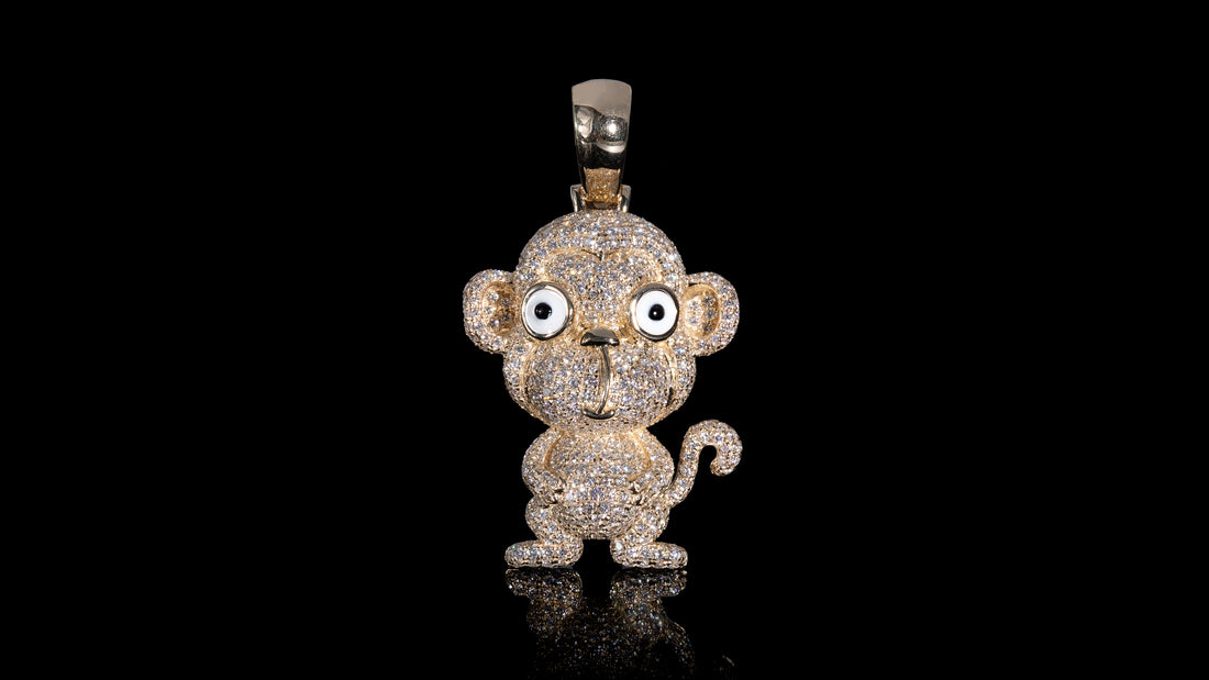 14K Yellow Gold Monkey Chinese Zodiac Diamond Pendant