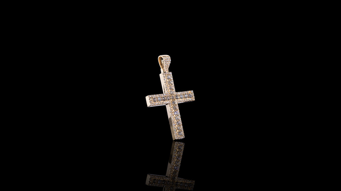 14K Yellow Gold 3D Cross Diamond Pendant