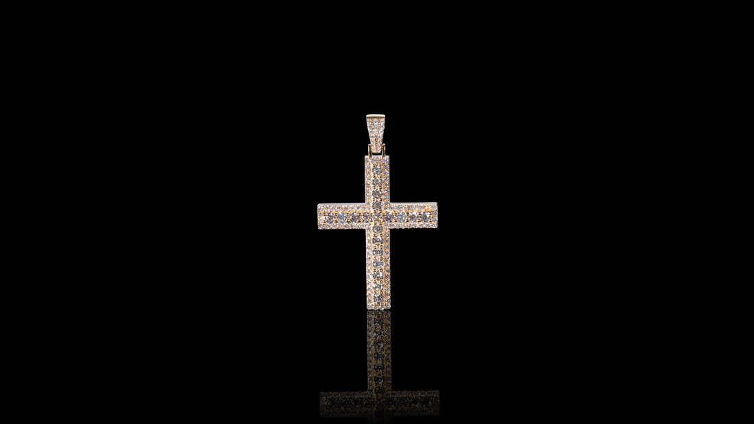 14K Yellow Gold 3D Cross Diamond Pendant