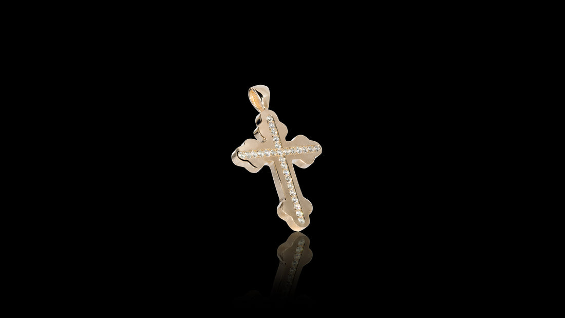 10K Yellow Gold Simple Diamond Cross Pendant