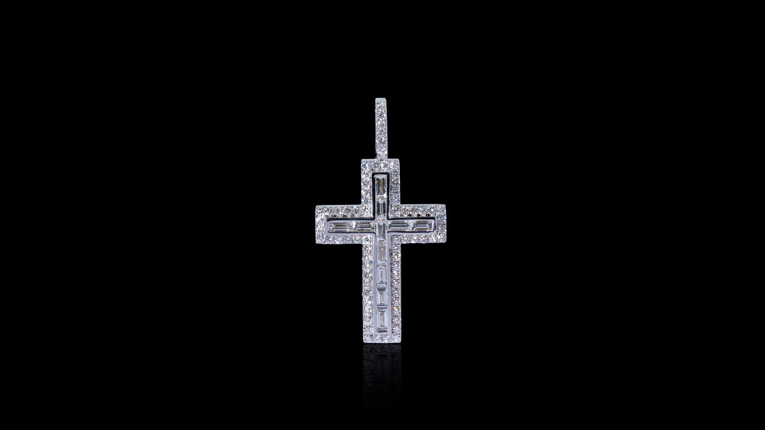 14K Gold Layered Baguette Diamond Cross Pendant