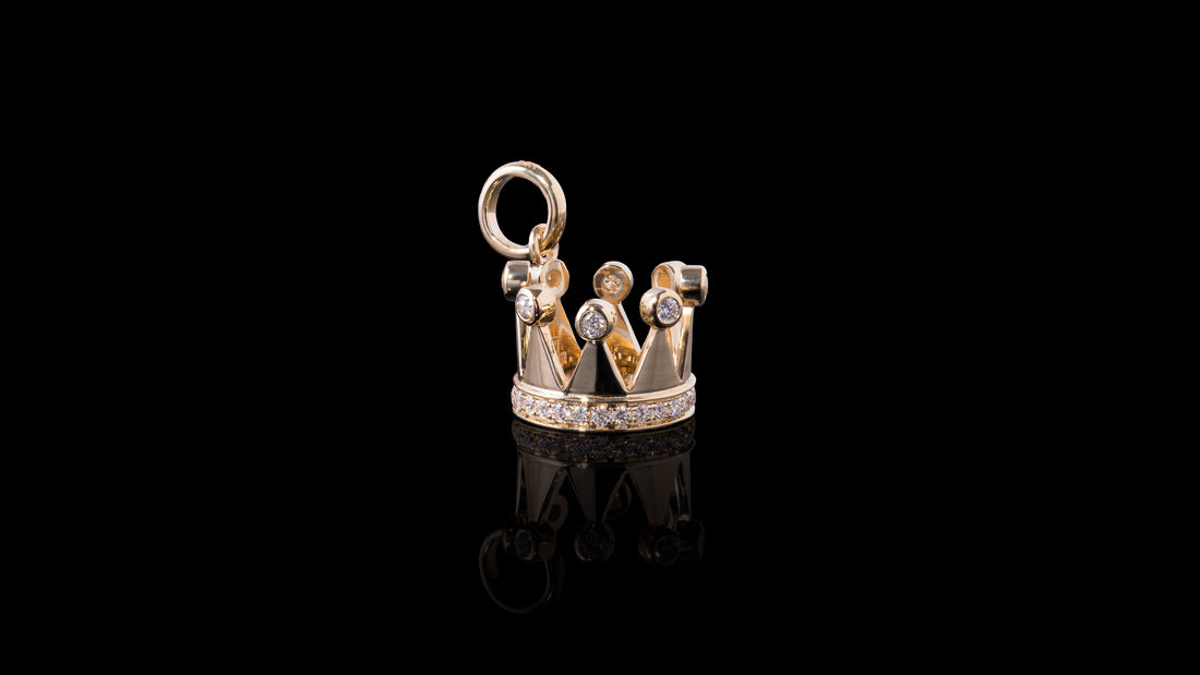 14K Rose Gold Diamond Mini Charm Crown Pendant