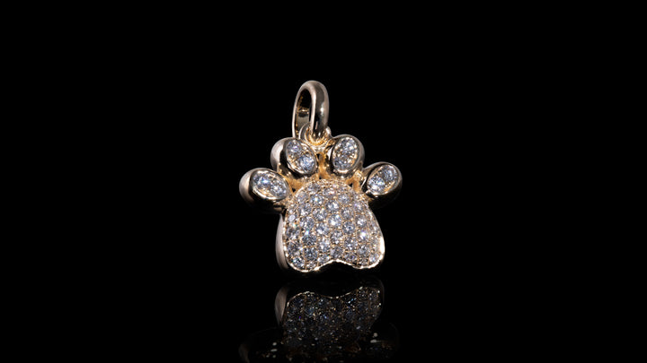 14K Gold Diamond Mini Charm Paw Pendant