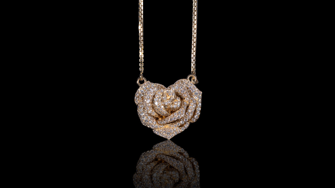 14K Gold Diamond Rose Pendant