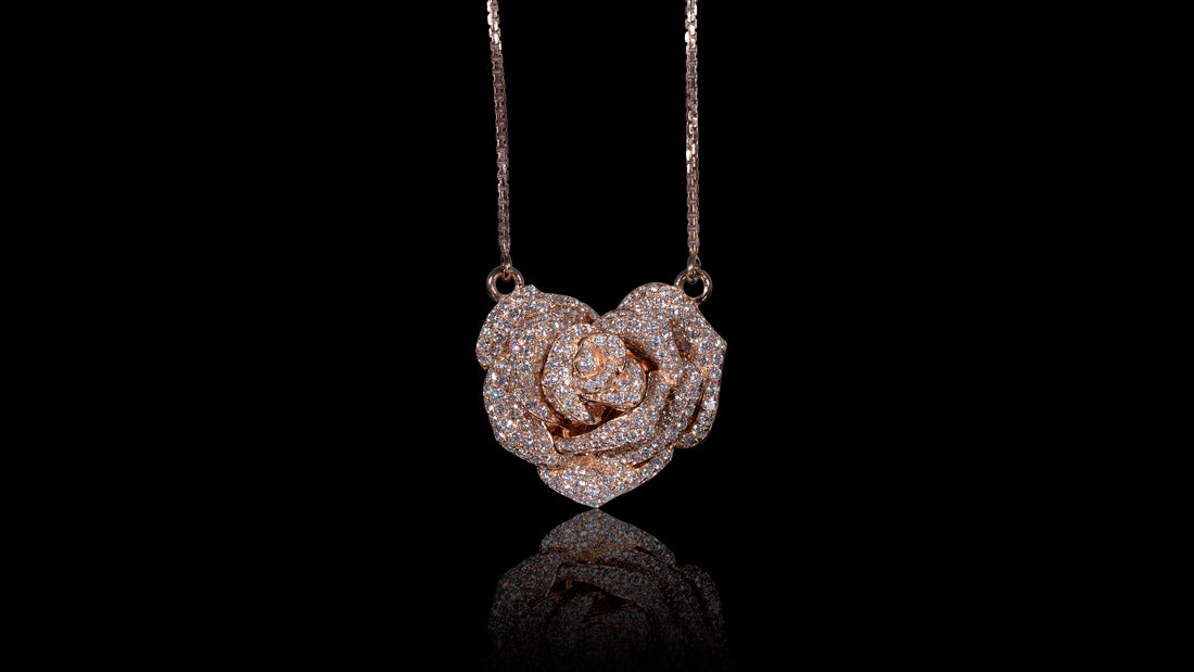 14K Gold Diamond Rose Pendant