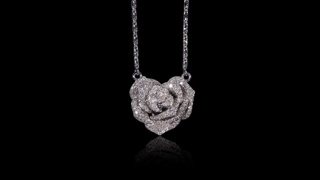 14K Gold Diamond Rose Pendant