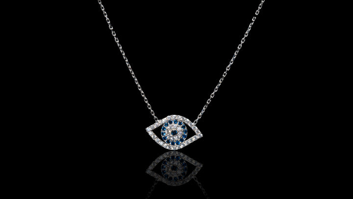 10K White Gold CZ Eye Chain Necklace