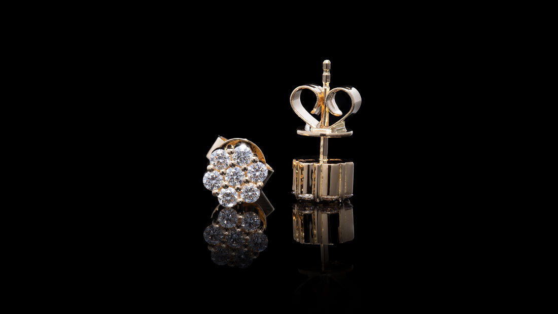 14K Gold Honey Comb Diamond Earrings