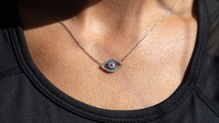 10K White Gold CZ Eye Chain Necklace