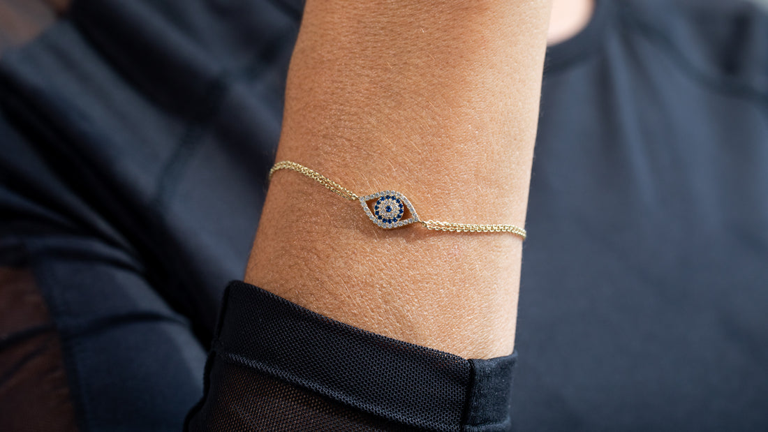 10K Gold CZ Eye Charm Bracelet