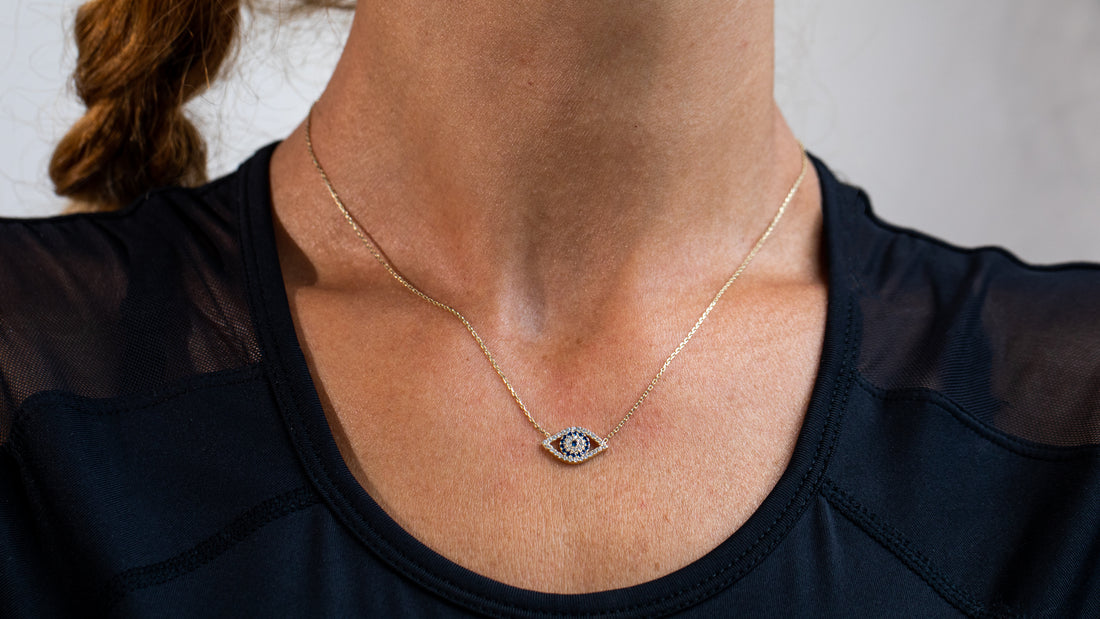 10K Yellow Gold CZ Eye Chain Necklace