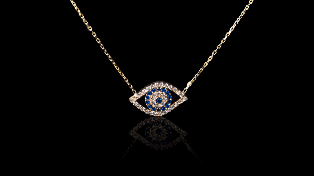 10K Yellow Gold CZ Eye Chain Necklace