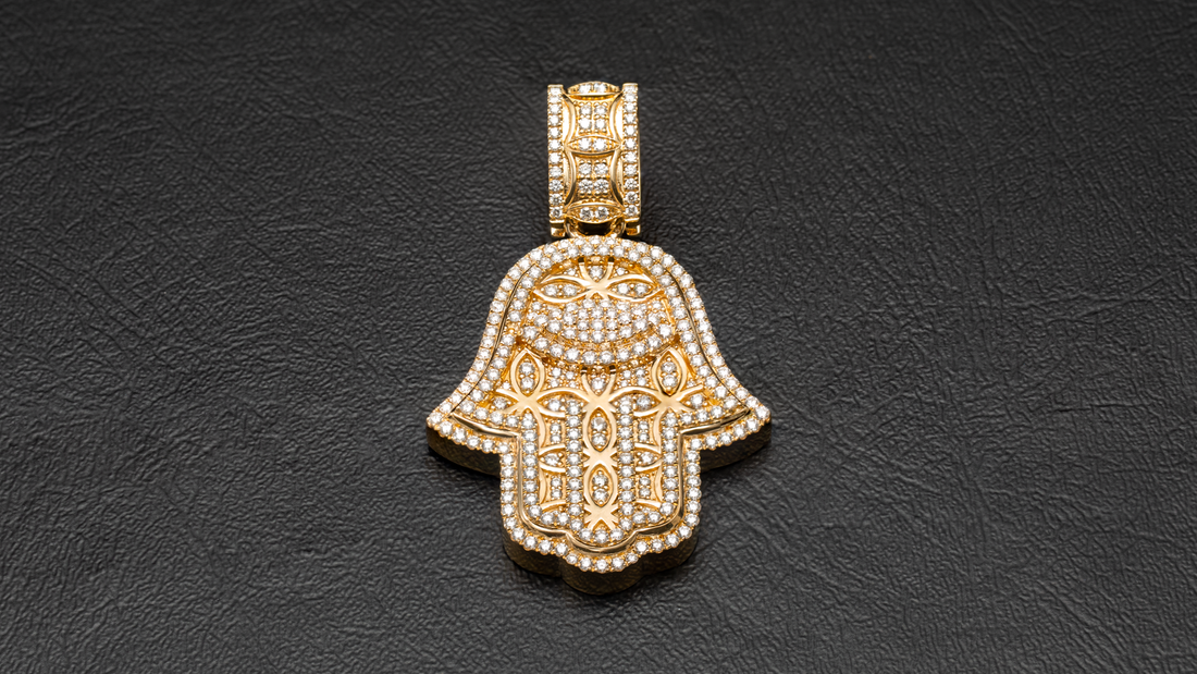 14K Yellow Gold Hamsa Hand & Eye Diamond Pendant