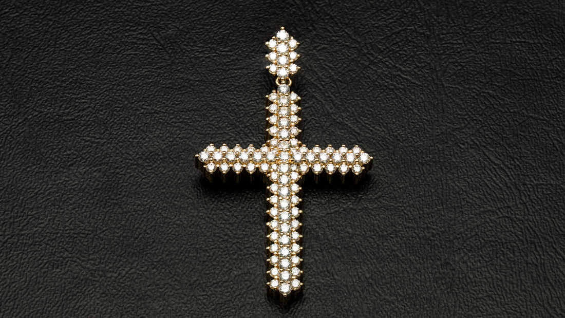 14k Yellow Gold Pyramidal Cross Diamond Pendant