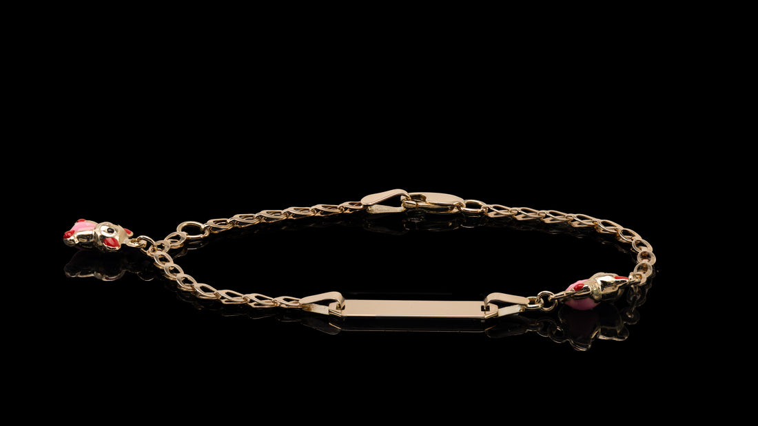 10K Yellow Gold Pink Teddy ID Bracelet