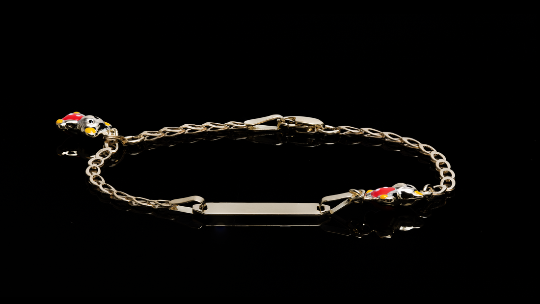 10K Yellow Gold Red Teddy ID Bracelet