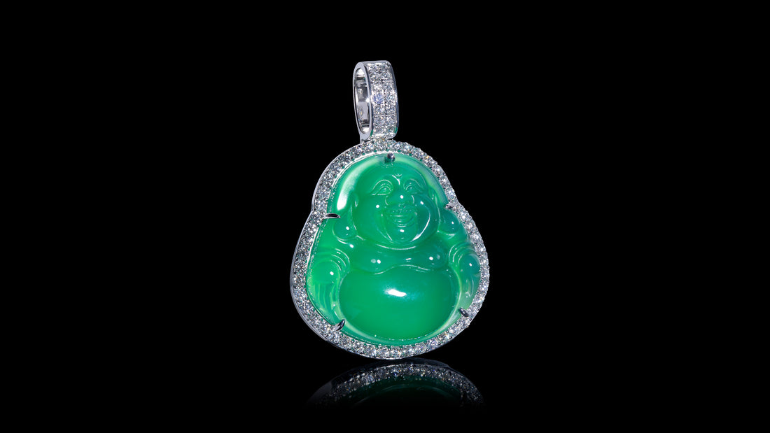 14K Rose Gold Green Jade Diamond Pendant