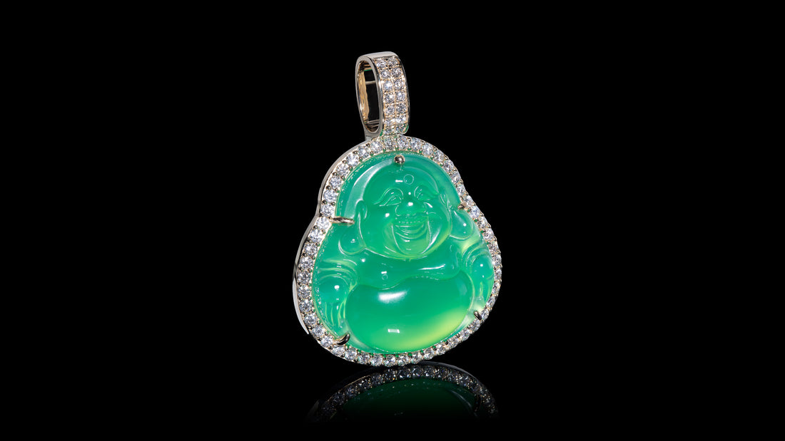 14K Rose Gold Green Jade Diamond Pendant